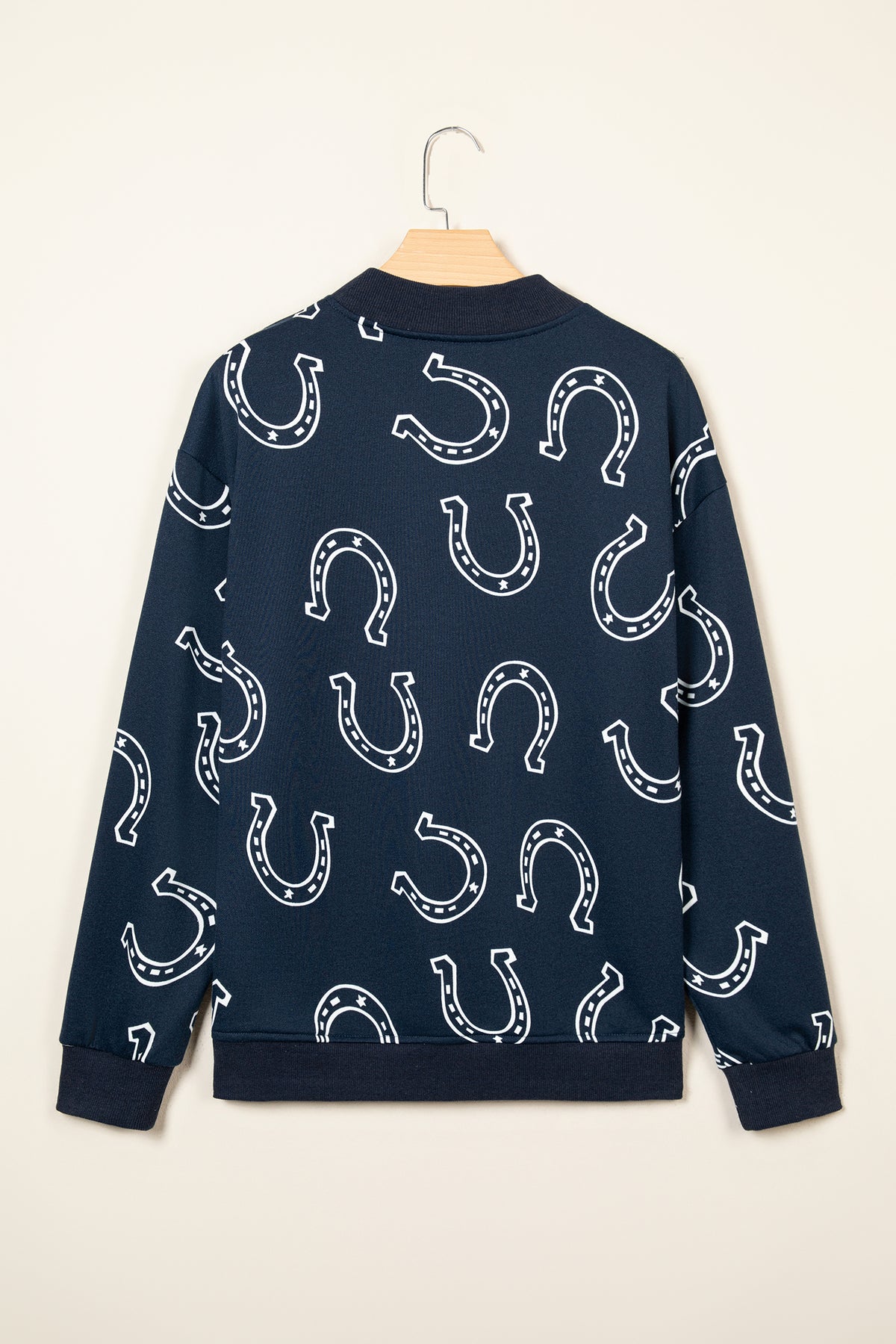 Brown Western Horseshoe Print Mock Neck Casual Pullover Sweatshirt