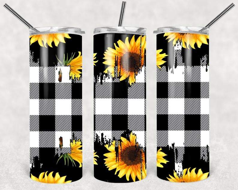Sunflower and Plaid 20 oz Skinny Tumbler