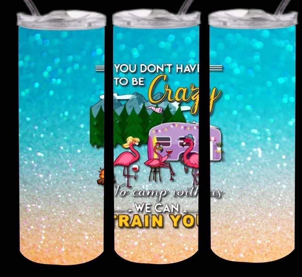 You Don't Have to Be Crazy to Camp with Us We Can Train You 20 oz Skinny Tumbler