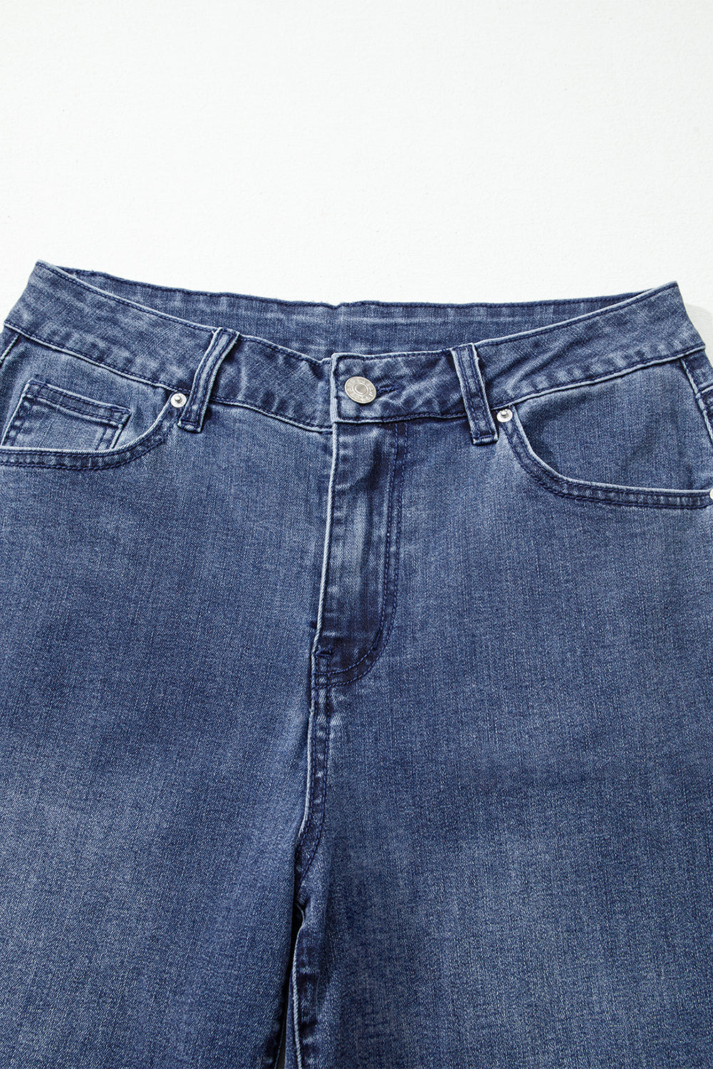 Dirty blue Button Zip High Waist Flared Hem Jeans
