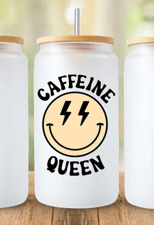 Caffine Queen frosted glass can