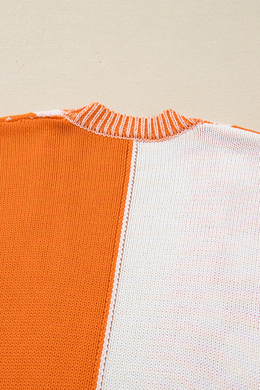 Orange Checkered Bubble Sleeve Plus Size Drop Shoulder Knit Cardigan