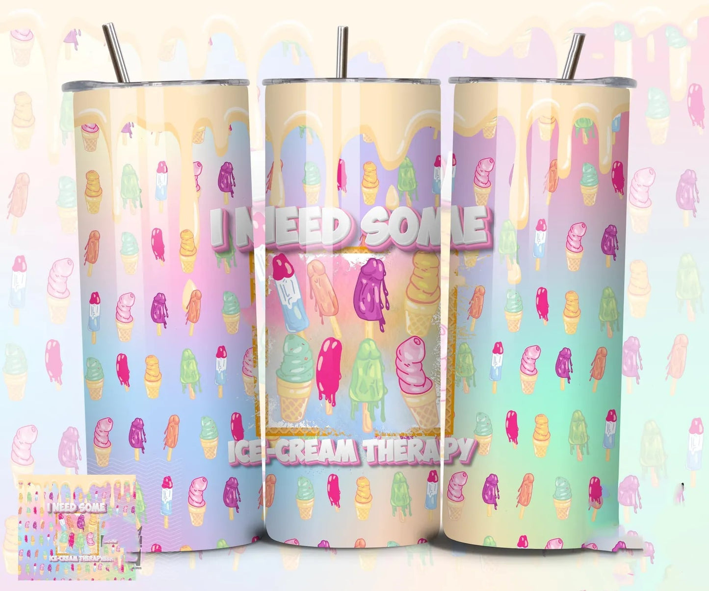 Naughty I Need Some Ice Cream Therapy 20 oz Skinny Tumbler