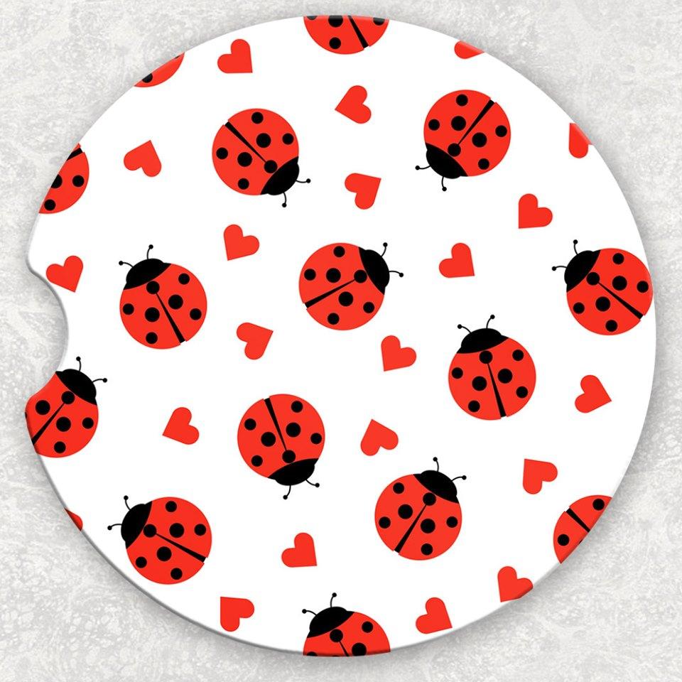 Car Coaster Set - Ladybugs and Hearts
