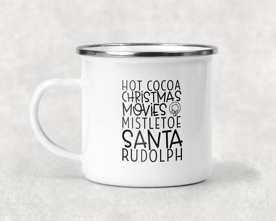 Hot Cocoa Christmas Movies Mistletoe Santa Rudolph Mug