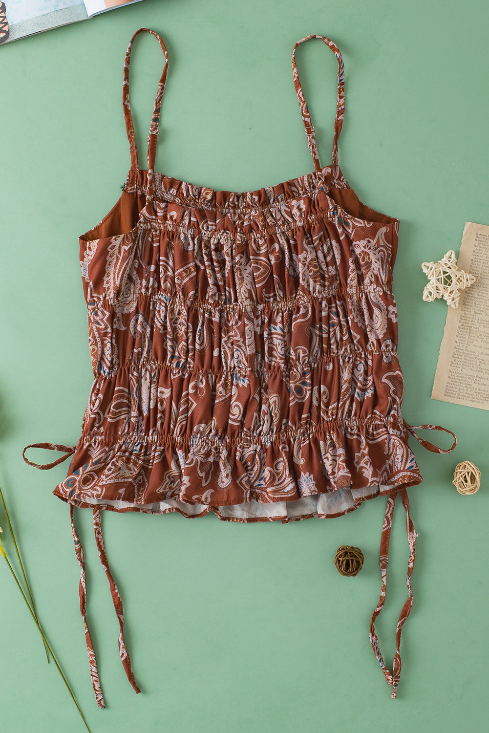 Chestnut Paisley Ruched Tank Top
