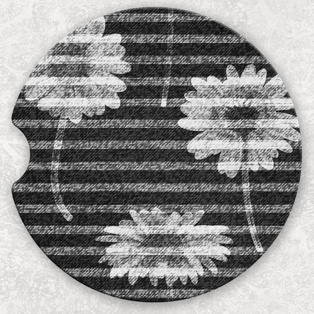 Car Coaster Set - Black and White Daisies