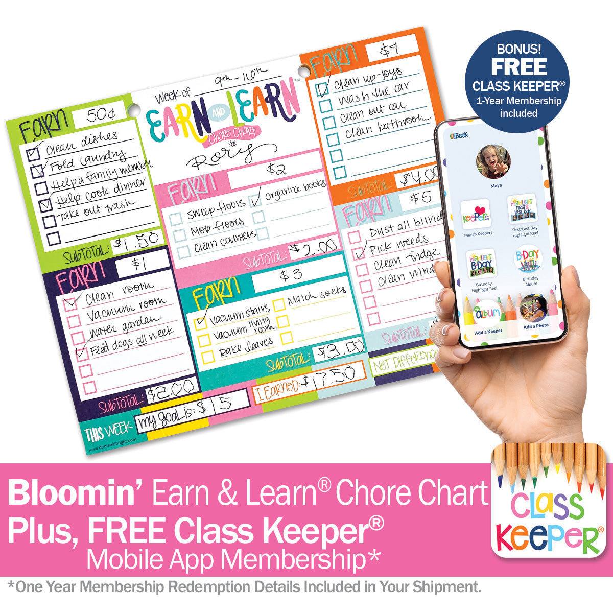 Earn & Learn® Kids Money Management Chore Chart Pad | Dry Erase Savings Tracker for School Age Kids