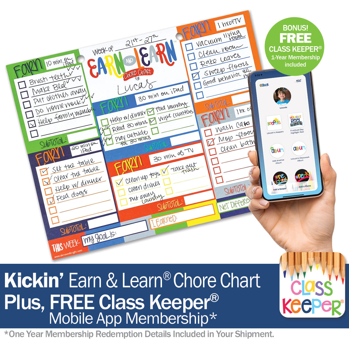 Earn & Learn® Kids Money Management Chore Chart Pad | Dry Erase Savings Tracker for School Age Kids