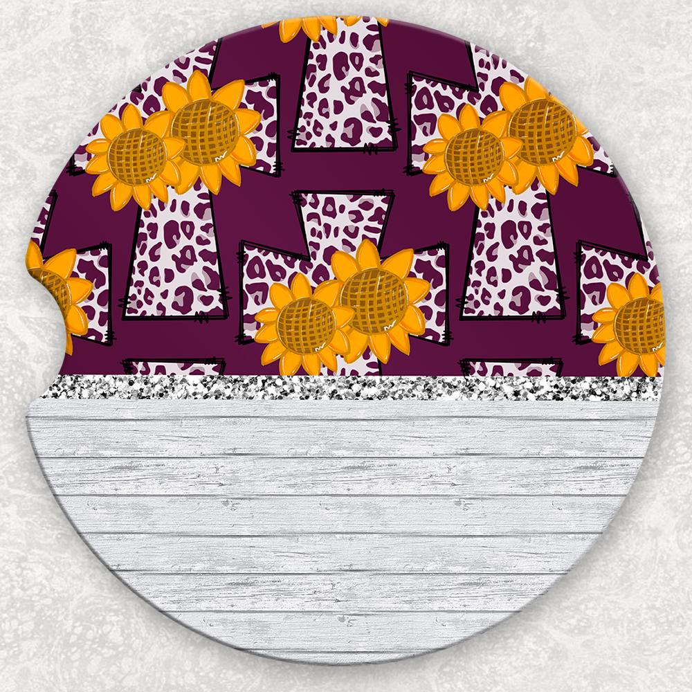 Car Coaster Set - Cross and Sunflowers