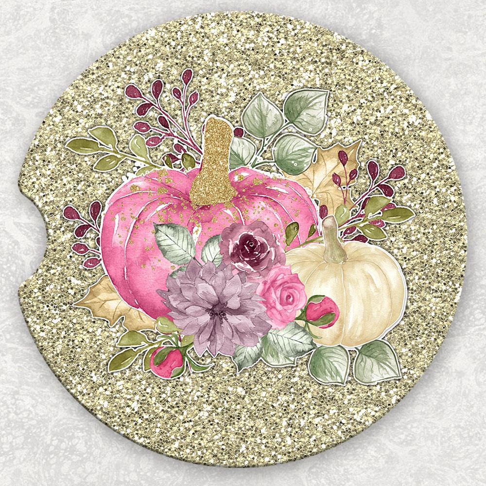 Car Coaster Set - Gold and Pink Pumpkins