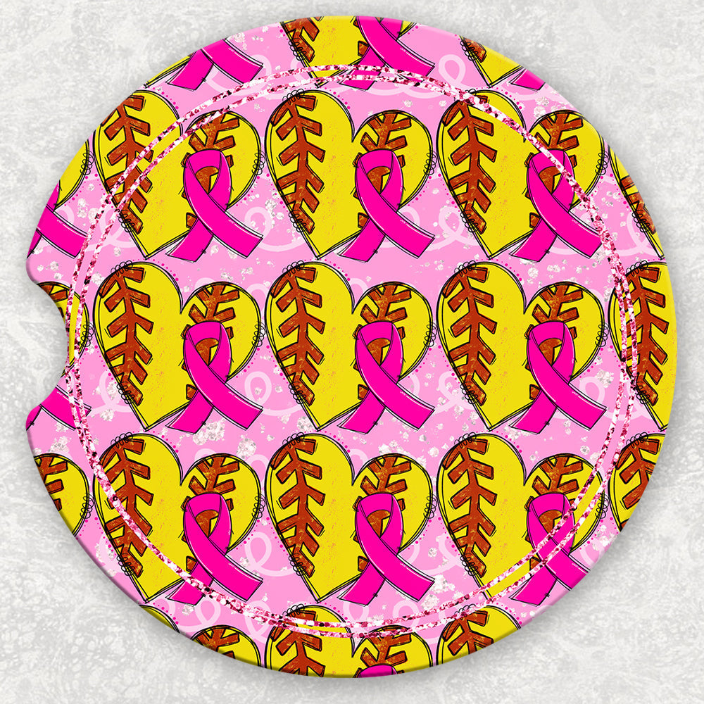 Car Coaster Set - Pink Ribbon Softball