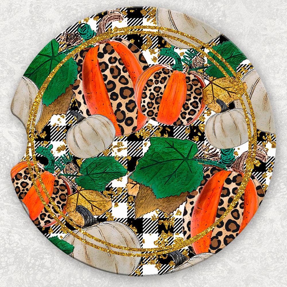 Car Coaster Set - Plaid and Pumpkins