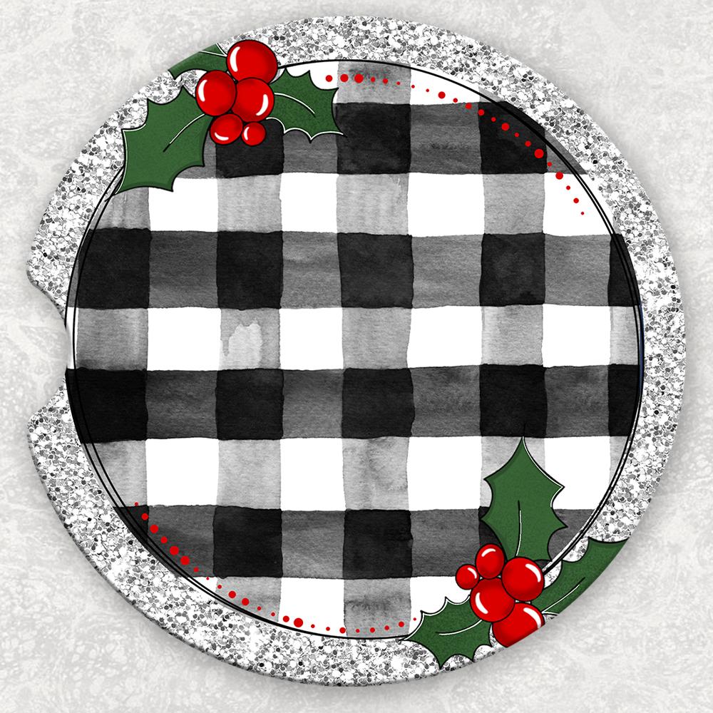 Car Coaster Set - Silver and Plaid