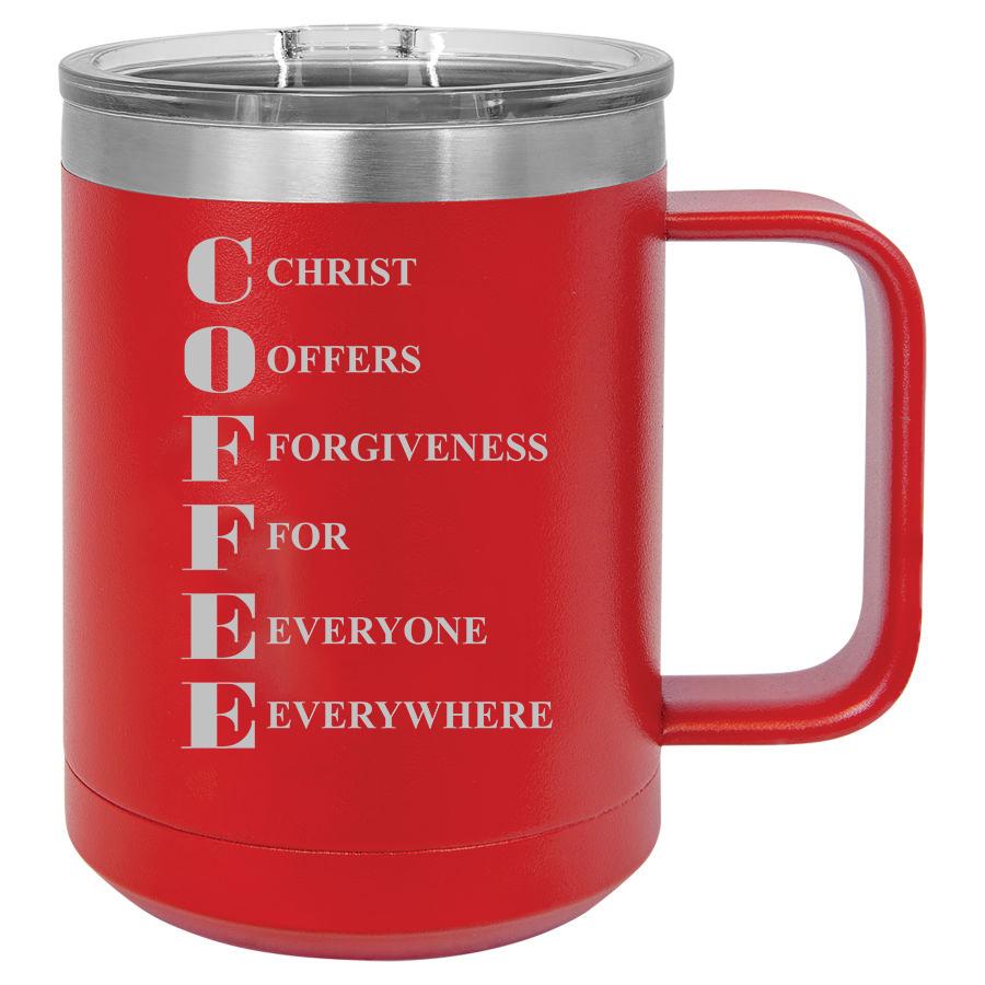 Christ Offers Forgiveness For Everyone Everywhere 15 oz Polar Camel Coffee Mug with Sliding Lid