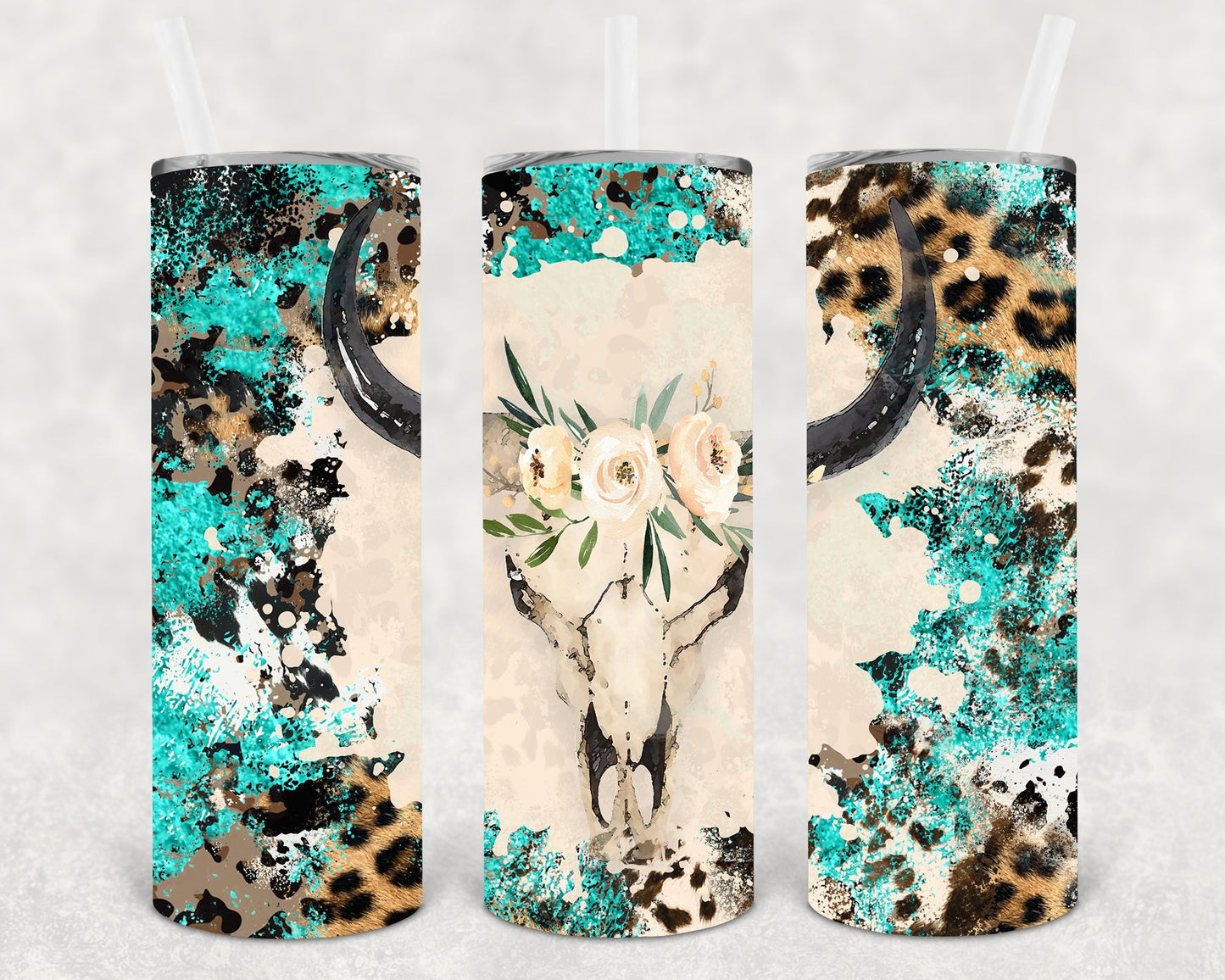 Cowhide Skull 20 oz Skinny Tumbler