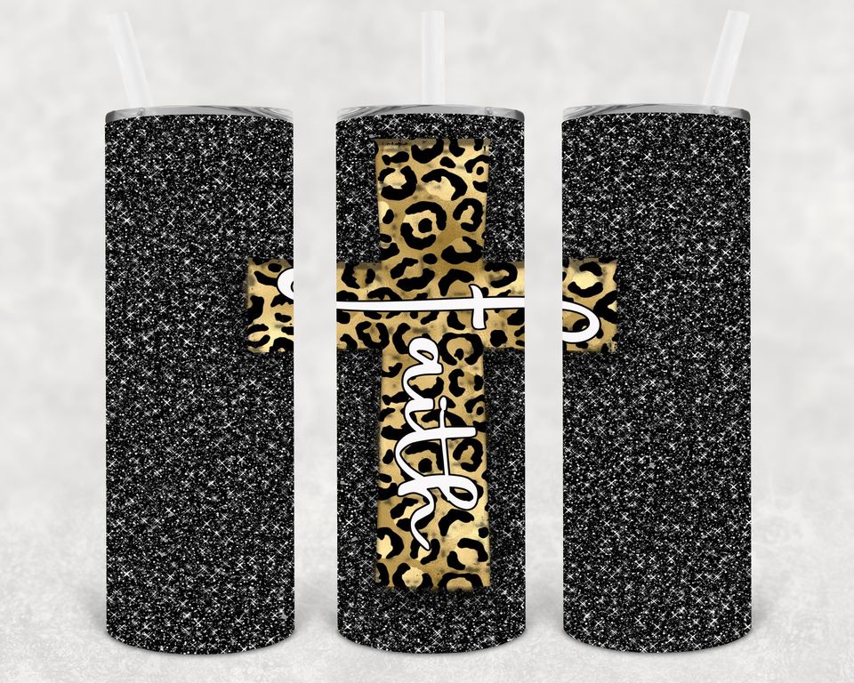Faith Leopard Cross 20 oz Skinny Tumbler
