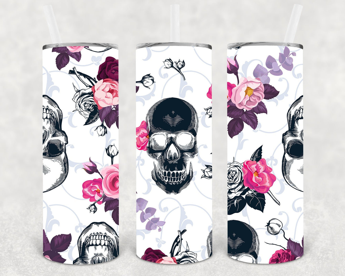 Floral Skull 20 oz Skinny Tumbler