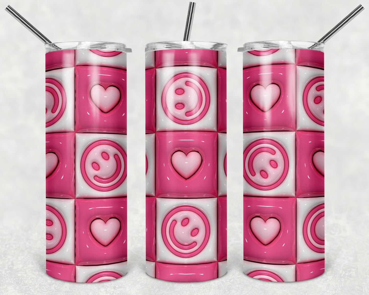 Happy Checkerboard Puffy 20 oz Skinny Tumbler