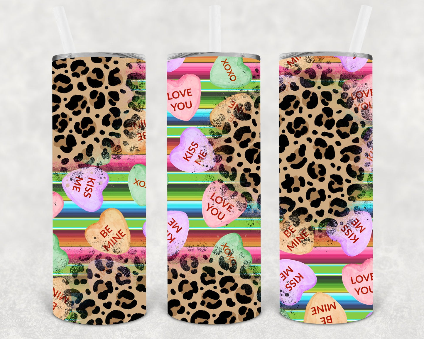 Leopard Conversation Hearts 20 oz Skinny Tumbler