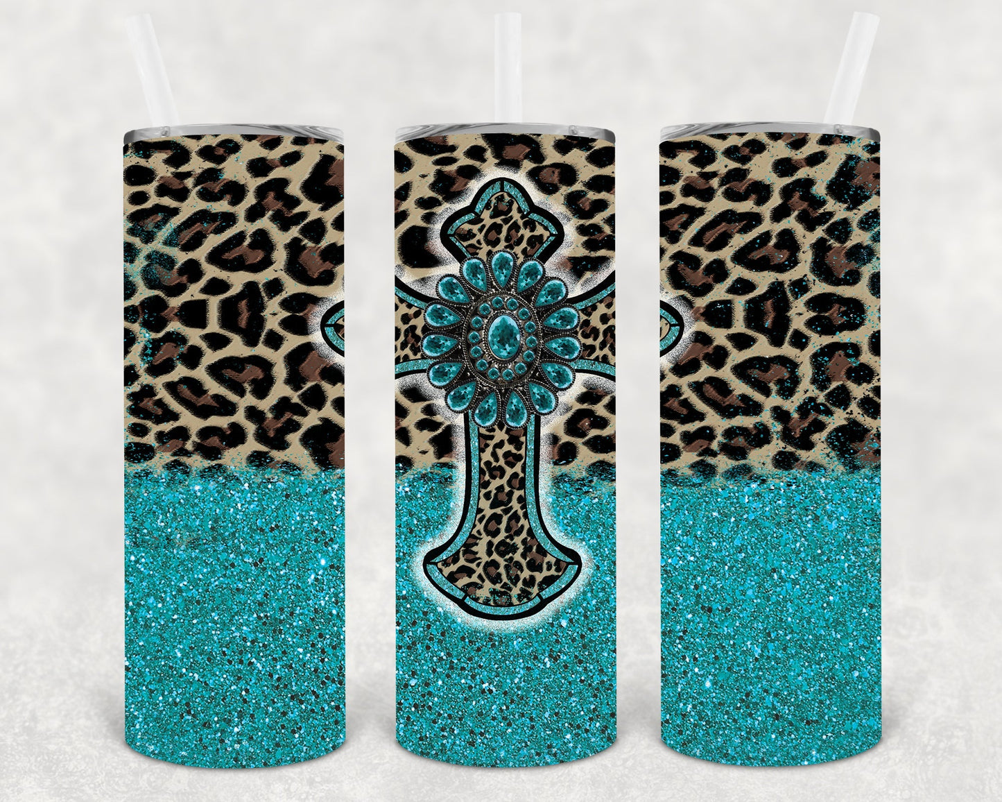 Leopard Cross 20 oz Skinny Tumbler