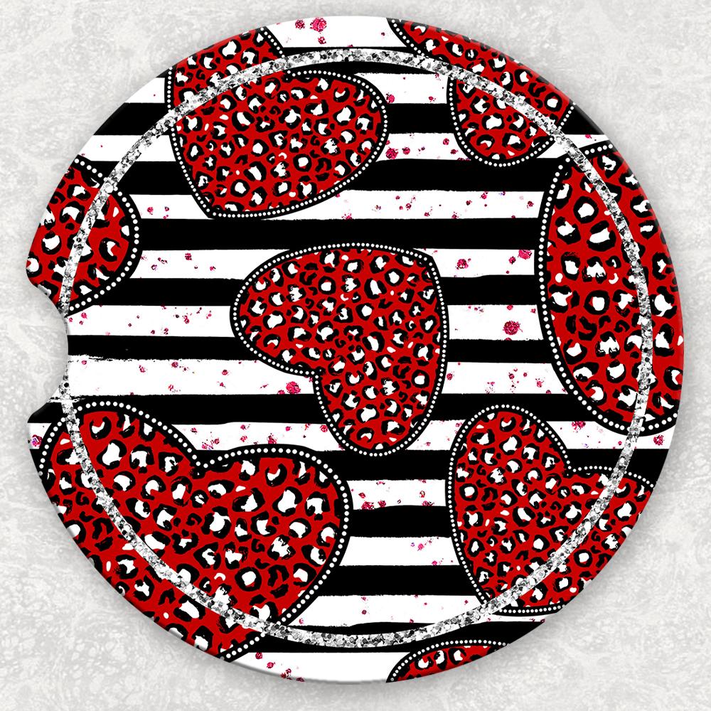 Car Coaster Set - Leopard Hearts and Stripes