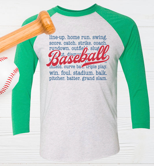 Sports Words Baseball - Raglan Graphic Tee