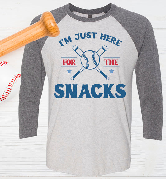 I'm Just Here for the Snacks Baseball - Raglan Graphic Tee