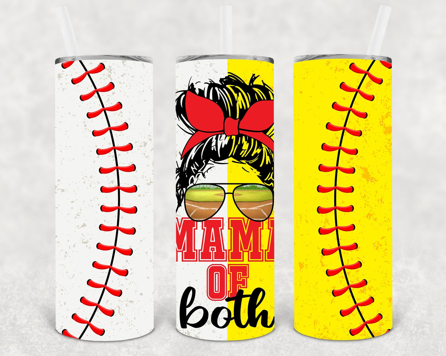 Mama of Both Softball Baseball 20 oz Skinny Tumbler