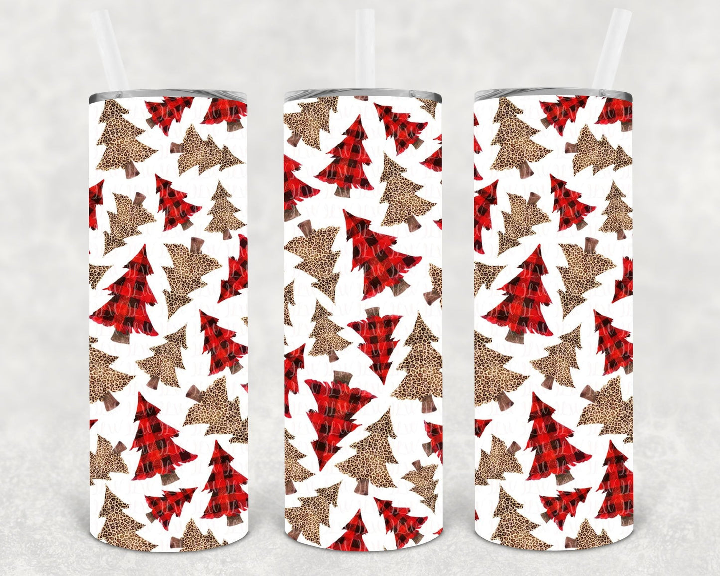 Merry Christmas Plaid Leopard 20 oz Skinny Tumbler