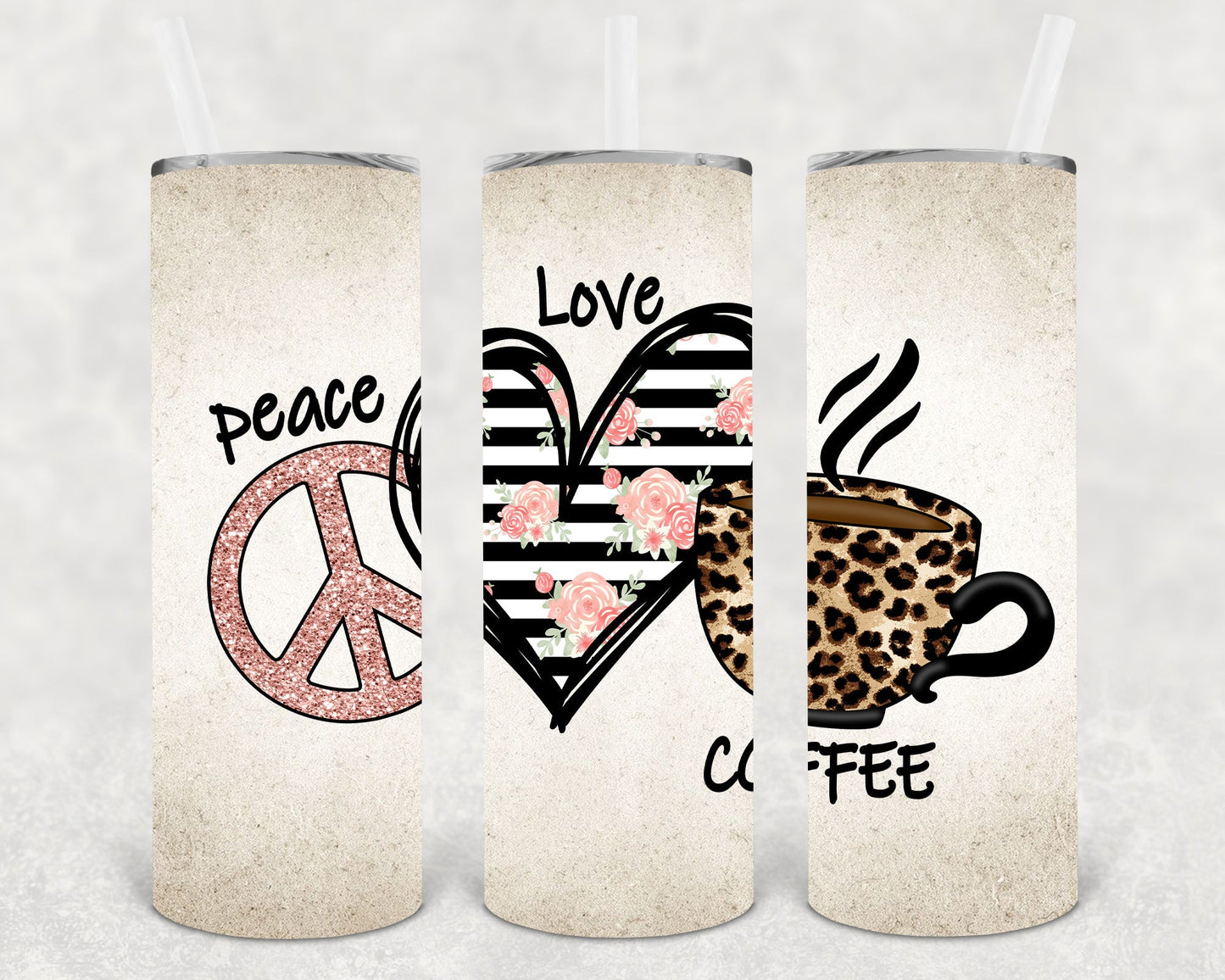 Peace Love Coffee 20 oz Skinny Tumbler