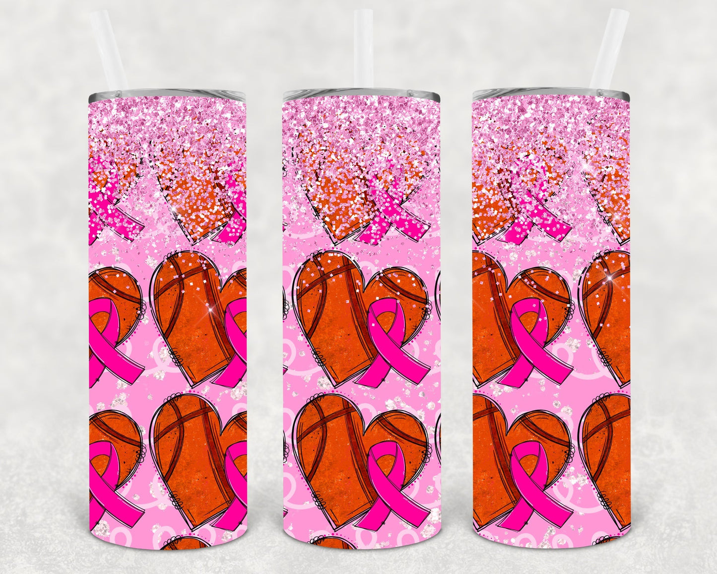 Pink Ribbon Basketball 20 oz Skinny Tumbler