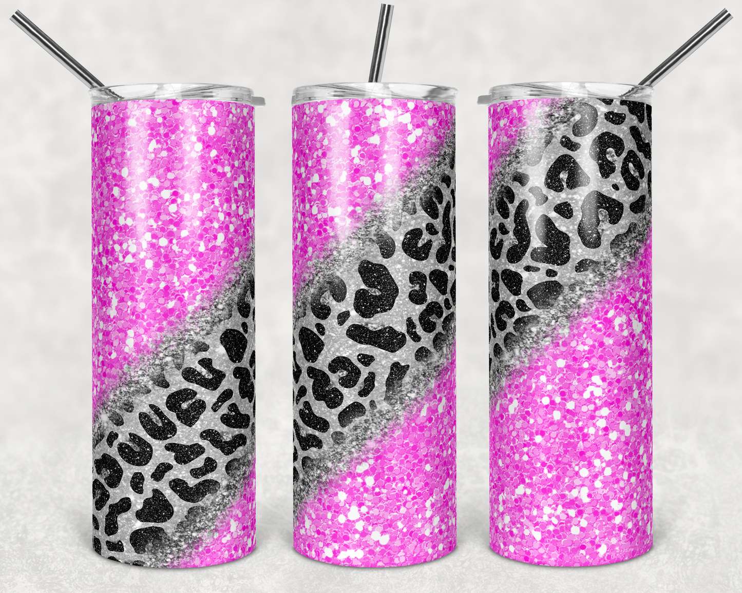 Pink Glitter Cheetah 20 oz Skinny Tumbler