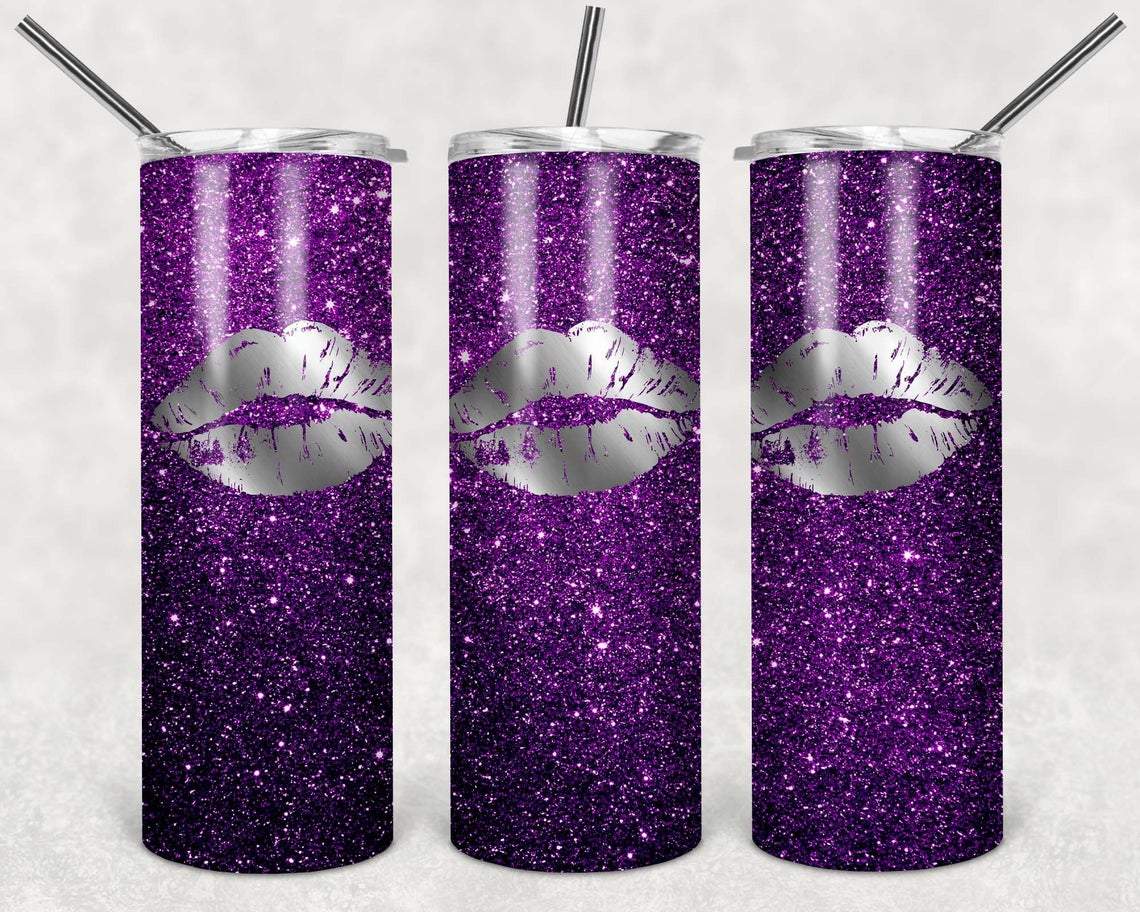 Purple Glitter Lips 20 oz Skinny Tumbler