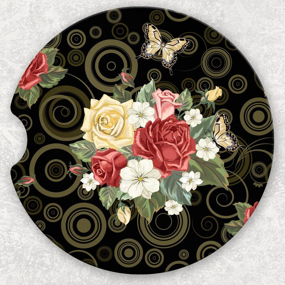 Car Coaster Set - Roses and Butterflies