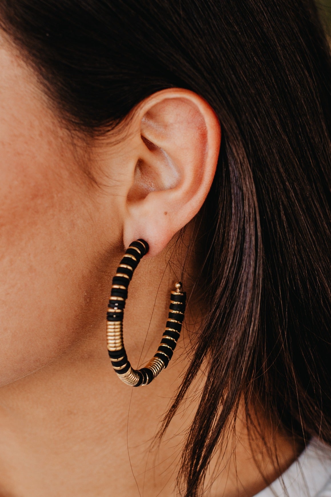 Take me to Bali Black with gold Hoop earrings