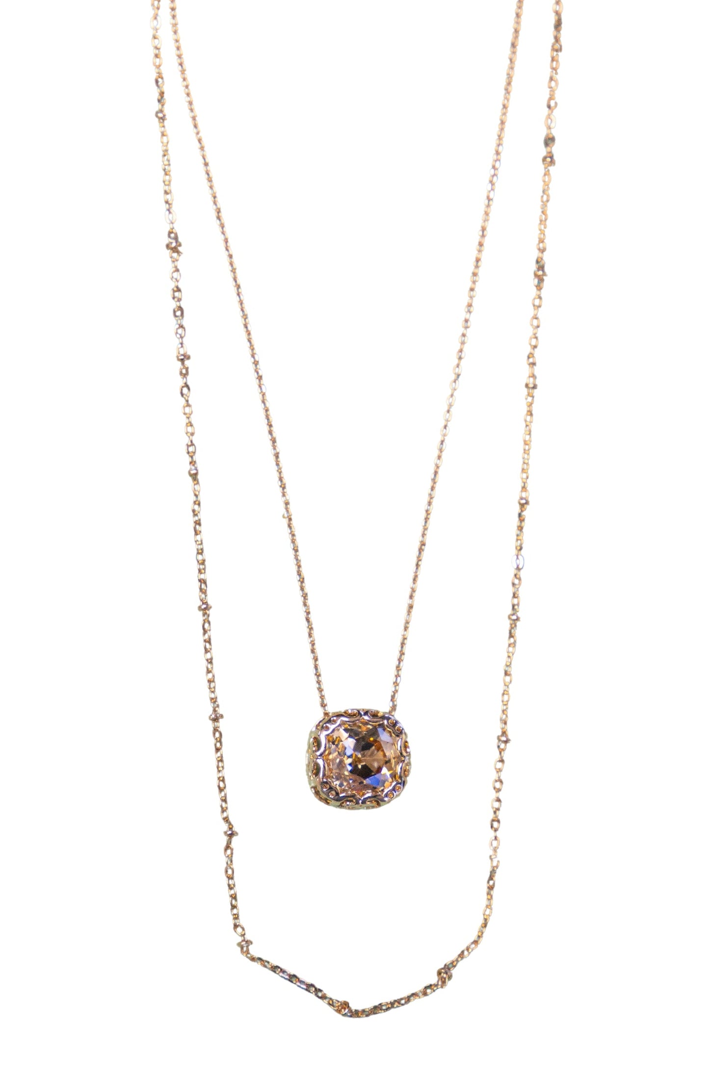 GALA EVENING GOLD CRYSTAL PENDANT GOLD LAYERED NECKLACE