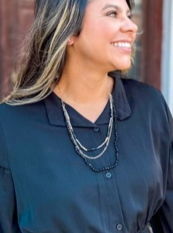 New York City Nights Black Crystal Layered Gold Linked Chain Necklace