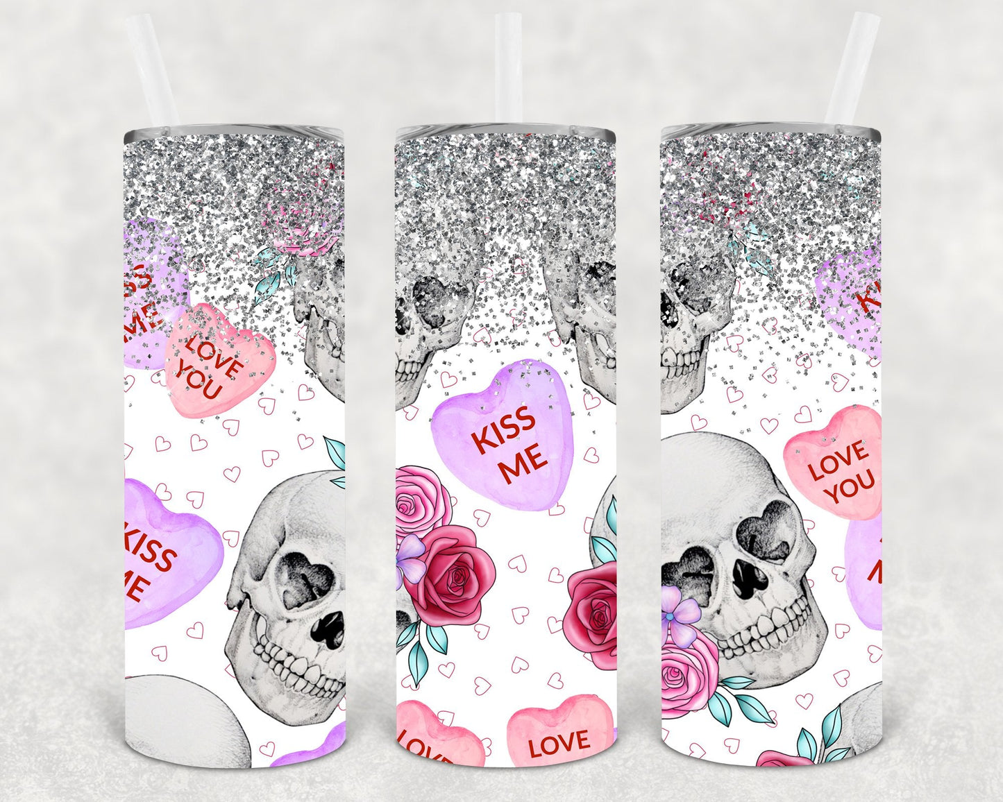 Valentine Skulls 20 oz Skinny Tumbler