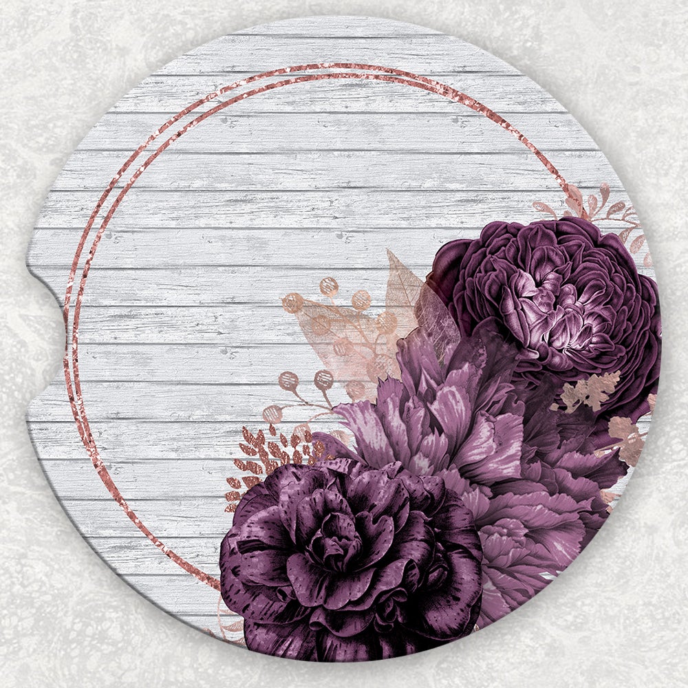 Car Coaster Set - Wood Purple Floral