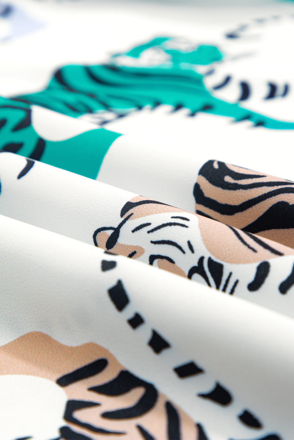White Colorful Tiger Print Ruffled Lantern Sleeve Blouse