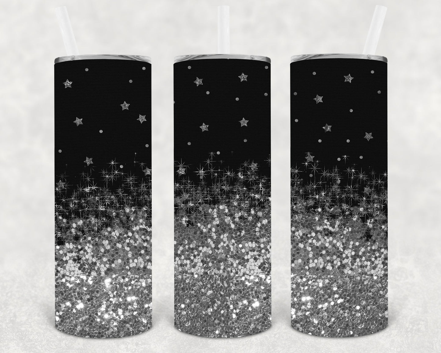 Silver and Black Stars 20 oz Skinny Tumbler