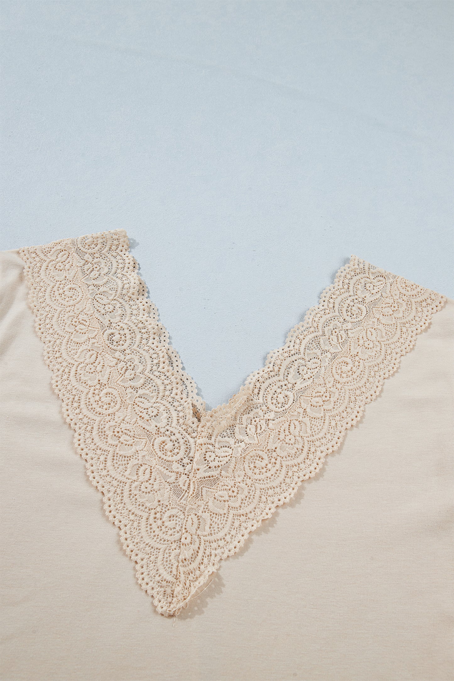 Apricot Lace Trim V Neck Long Sleeve Patchwork Pullover Top