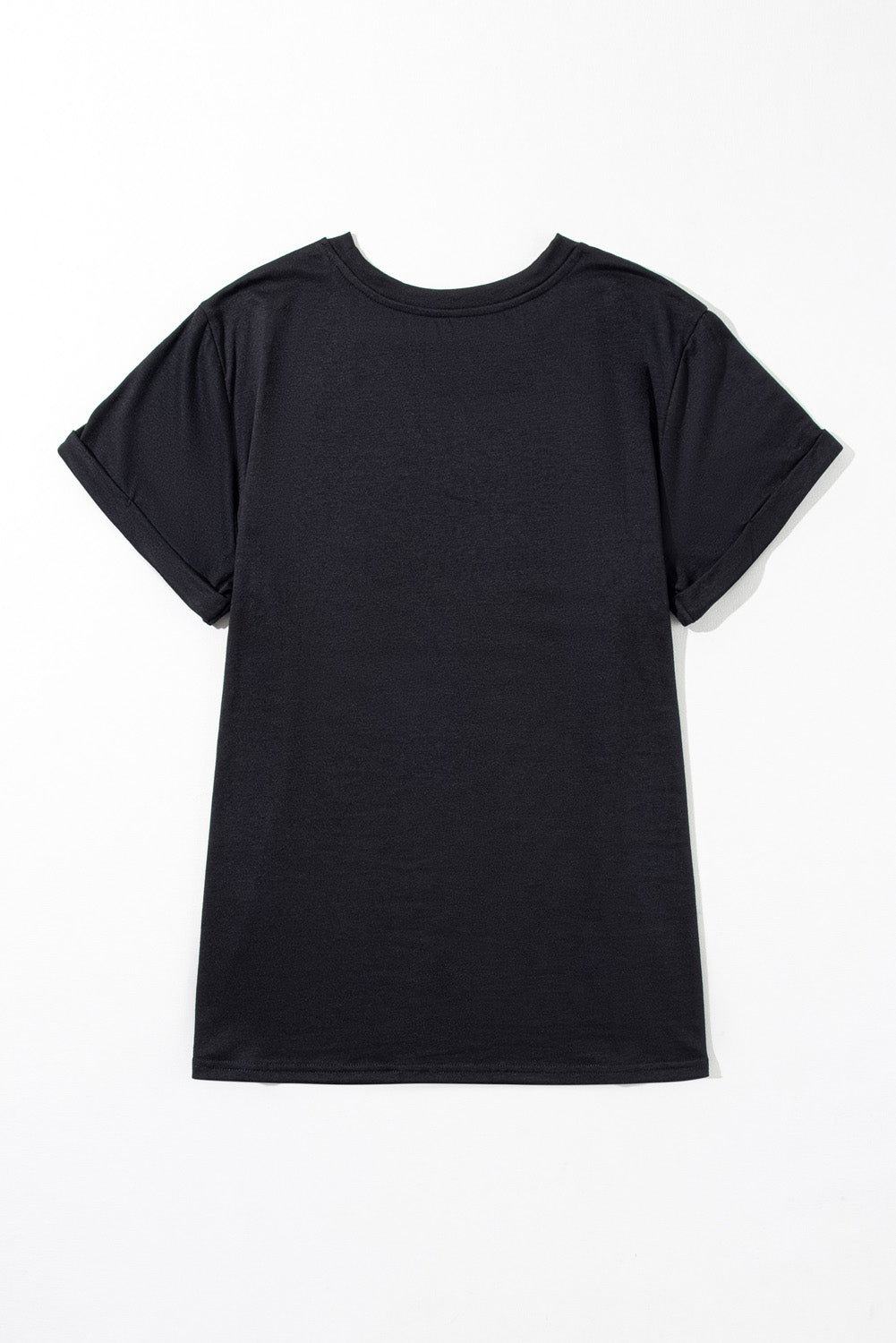 Black Round Neck Rolled Sleeve Plus Size T-shirt