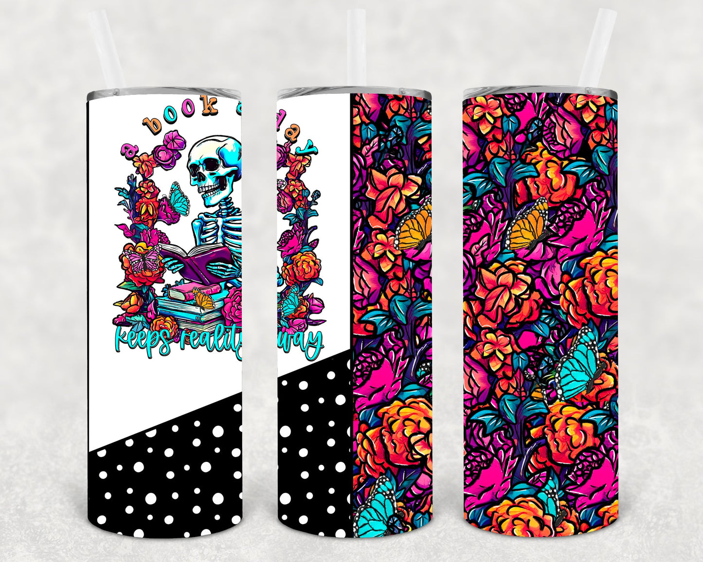 A Book a Day Keeps Reality Away 20 oz Skinny Tumbler