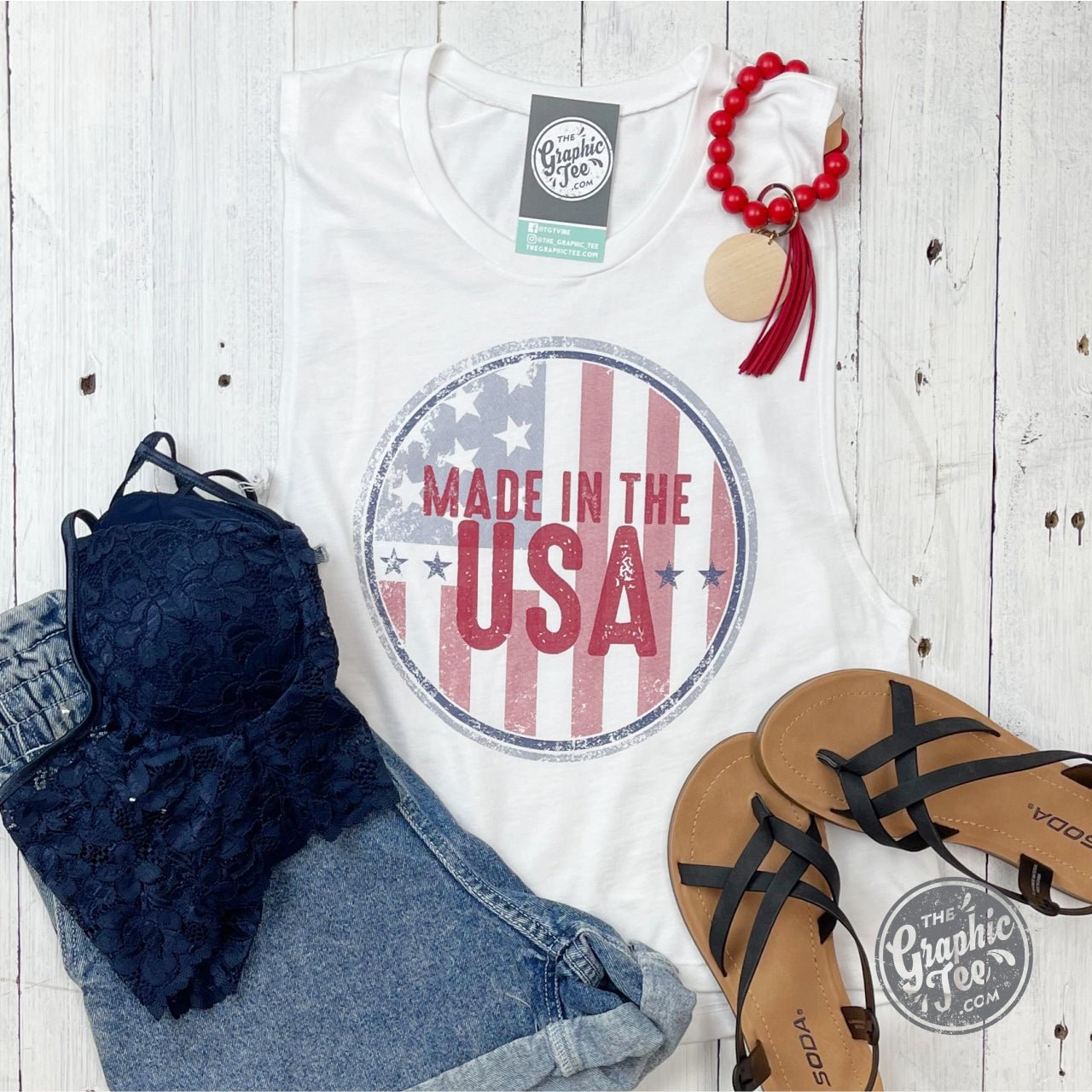 Made In The USA Ladies Muscle Tank Crop Top