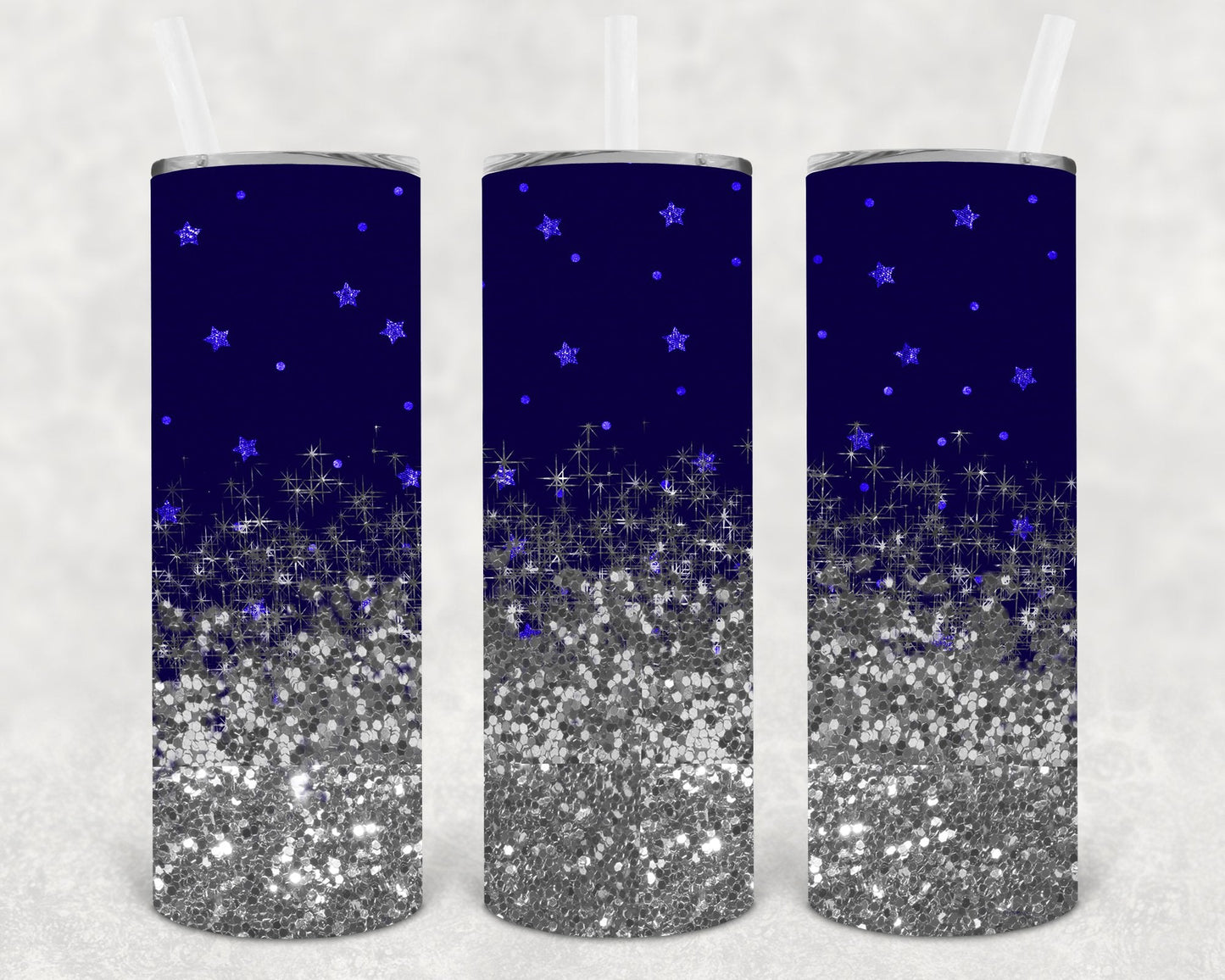 Silver and Navy Stars 20 oz Skinny Tumbler