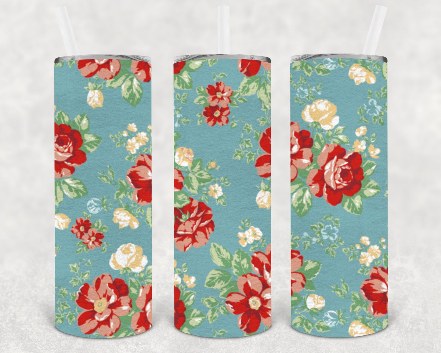 Pioneer Woman Inspired Floral 20 oz Skinny Tumbler
