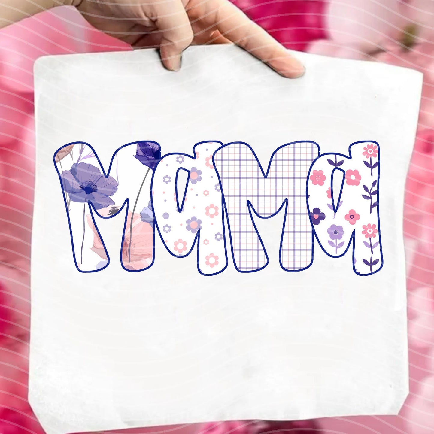 Mama Pink Purple Floral Name Graphic Tee