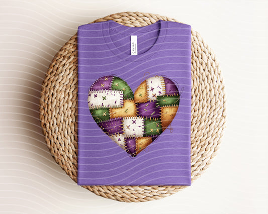 Patchwork Mardi Gras Heart Graphic Tee